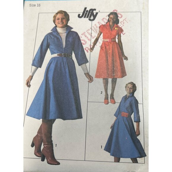 Shirtwaist Dress Belted Size 16 Vtg 1976 Sewing Pattern 7792 Simplicity FF - Picture 2 of 4